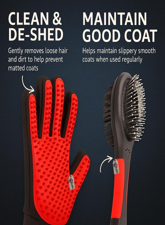 Western Era 2 in 1 Pet Bathing Grooming Combo for Dogs & Cats Double Side Pet Brush & One Side Deshedding Glove | Pet Grooming | Tick, Flea, Loose Hair, Dirt & Massage | Anti-Slip Handle (Random) - Image 4